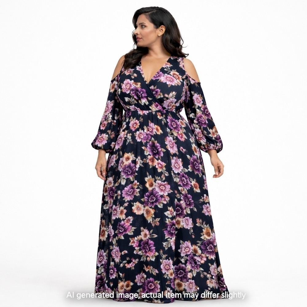 Torrid Women's 2 Black Floral Cold Shoulder Maxi Dress Boho Romantic Garden NWOT